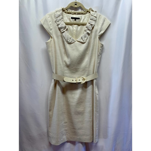 Antonio Melani Cream Sheath Linen Blend Dress with Belt Size 8 (KH66) - Picture 1 of 7